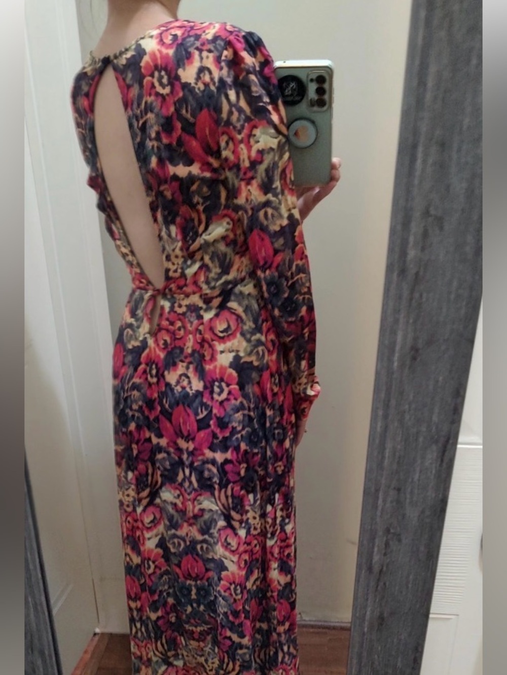 Sam & Lavi Long-Sleeve Floral Maxi Dress in Pink, Navy & Cream